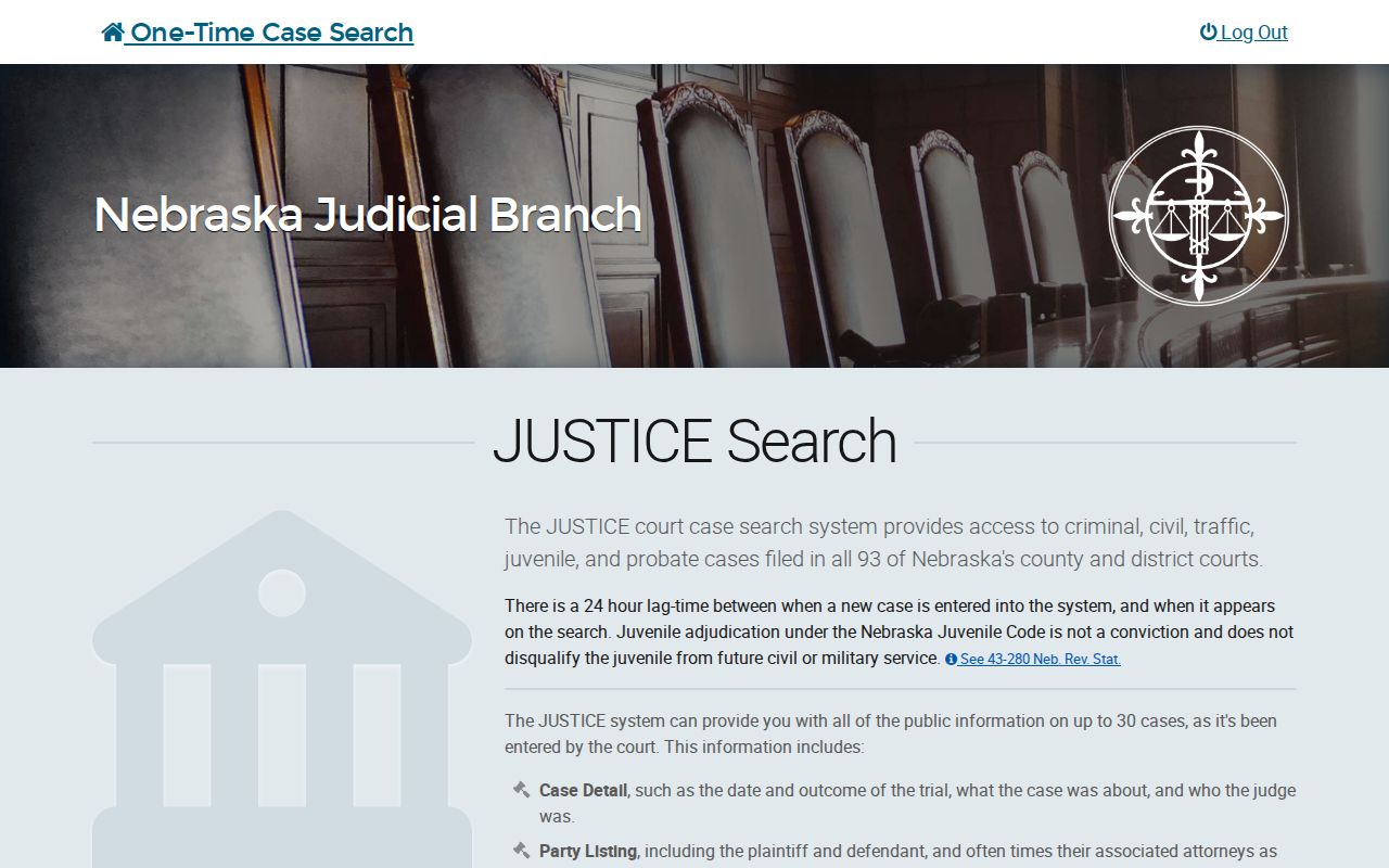 Nebraska JUSTICE one-time name search