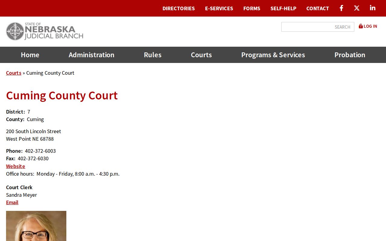 Nebraska Judicial Branch Cuming County Court profile