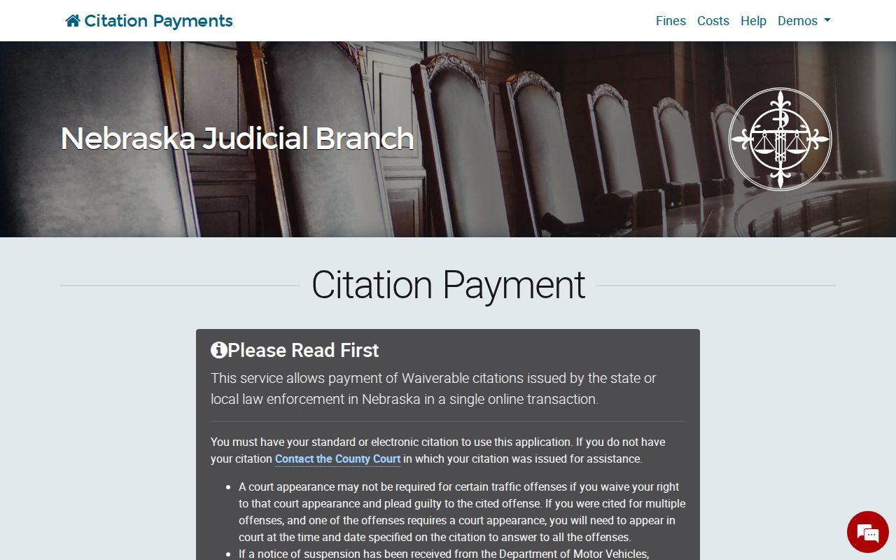 Nebraska citation number payment route