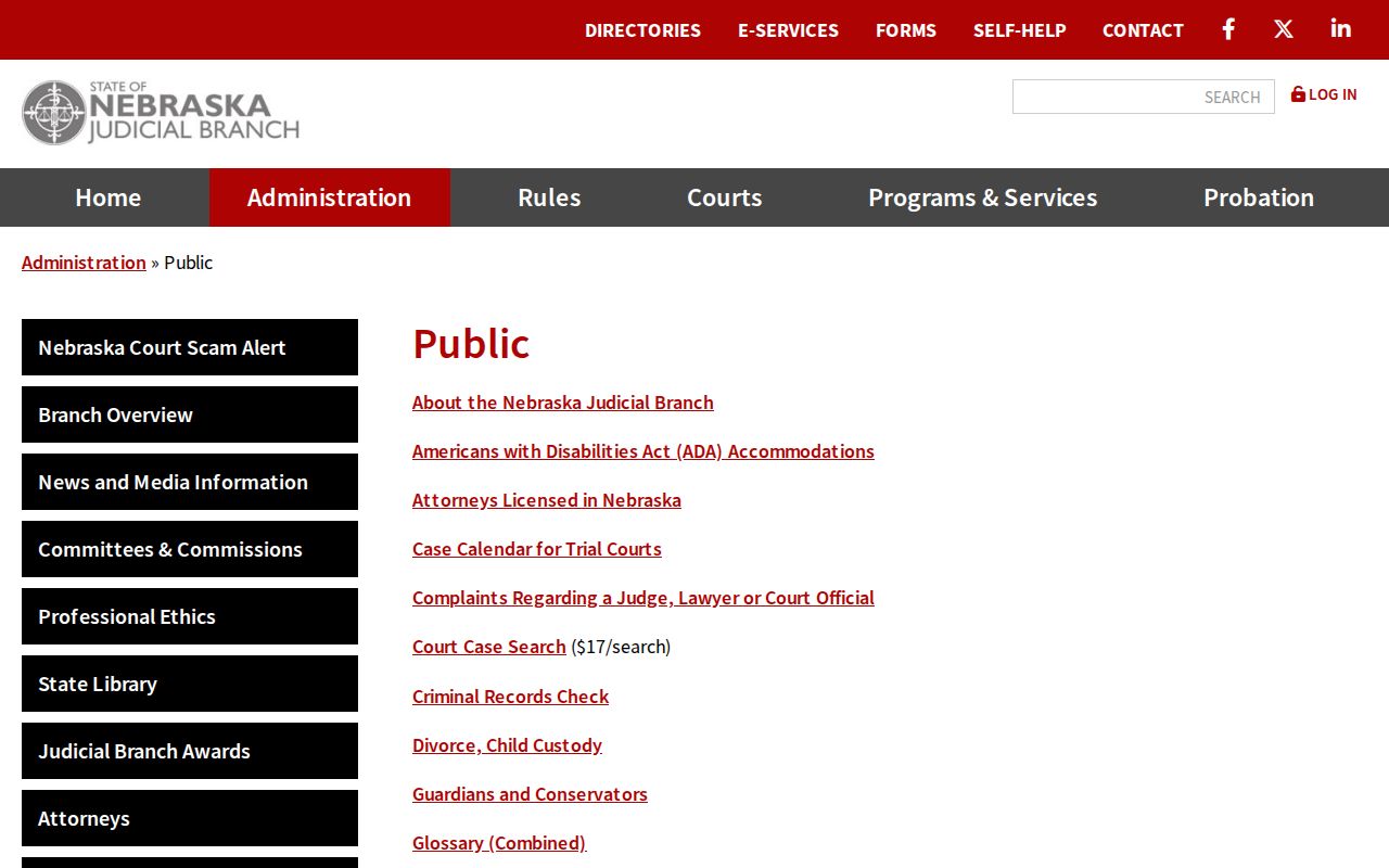 Nebraska public court case search access