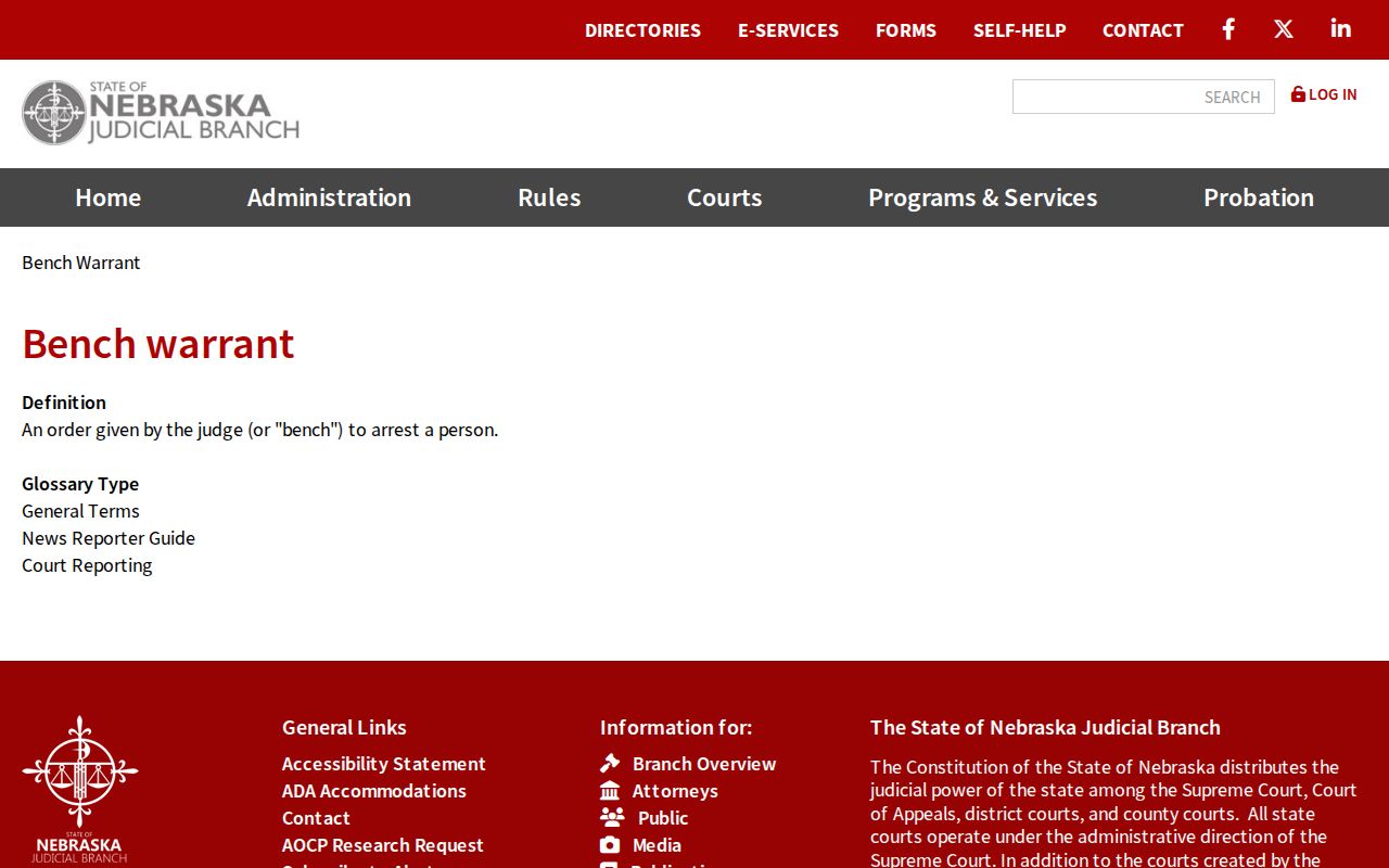 Nebraska Supreme Court bench warrant explanation