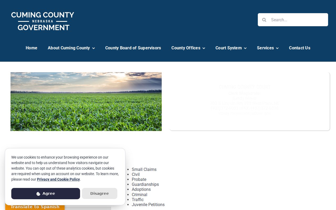 Cuming County Court clerk contact and payment direction